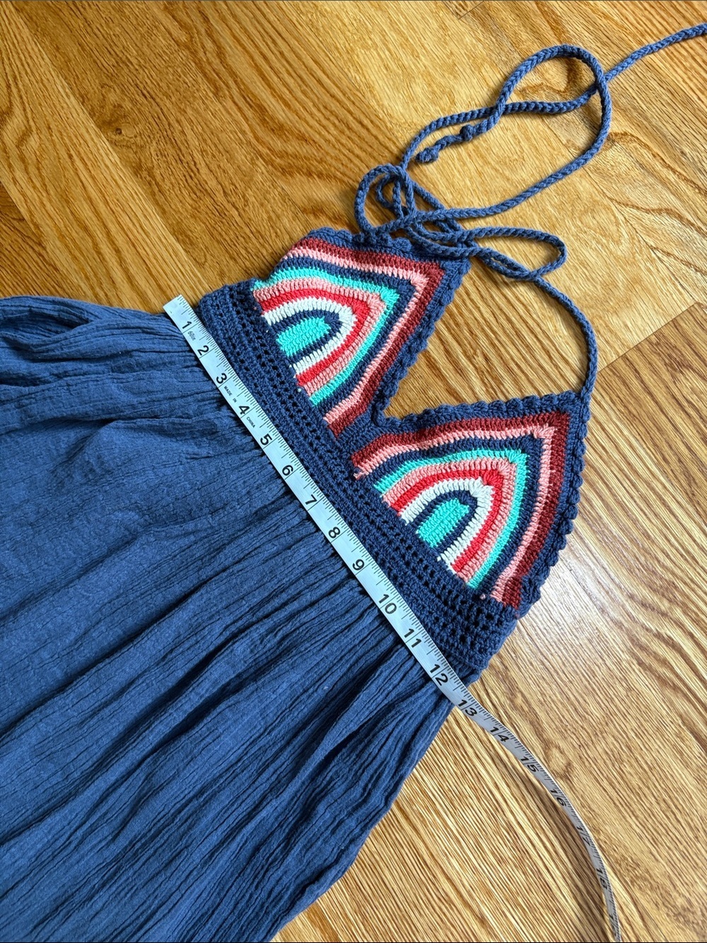 aerie rainbow crochet halter Maxi gauze navy boho sundress cotton XS / S - Picture 10 of 10